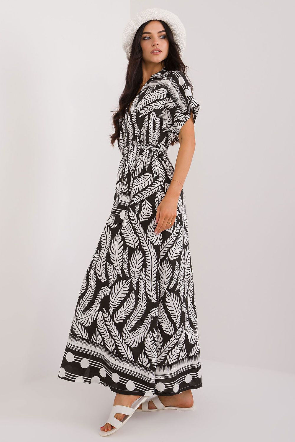 Flared Leaf Print Maxi Dress