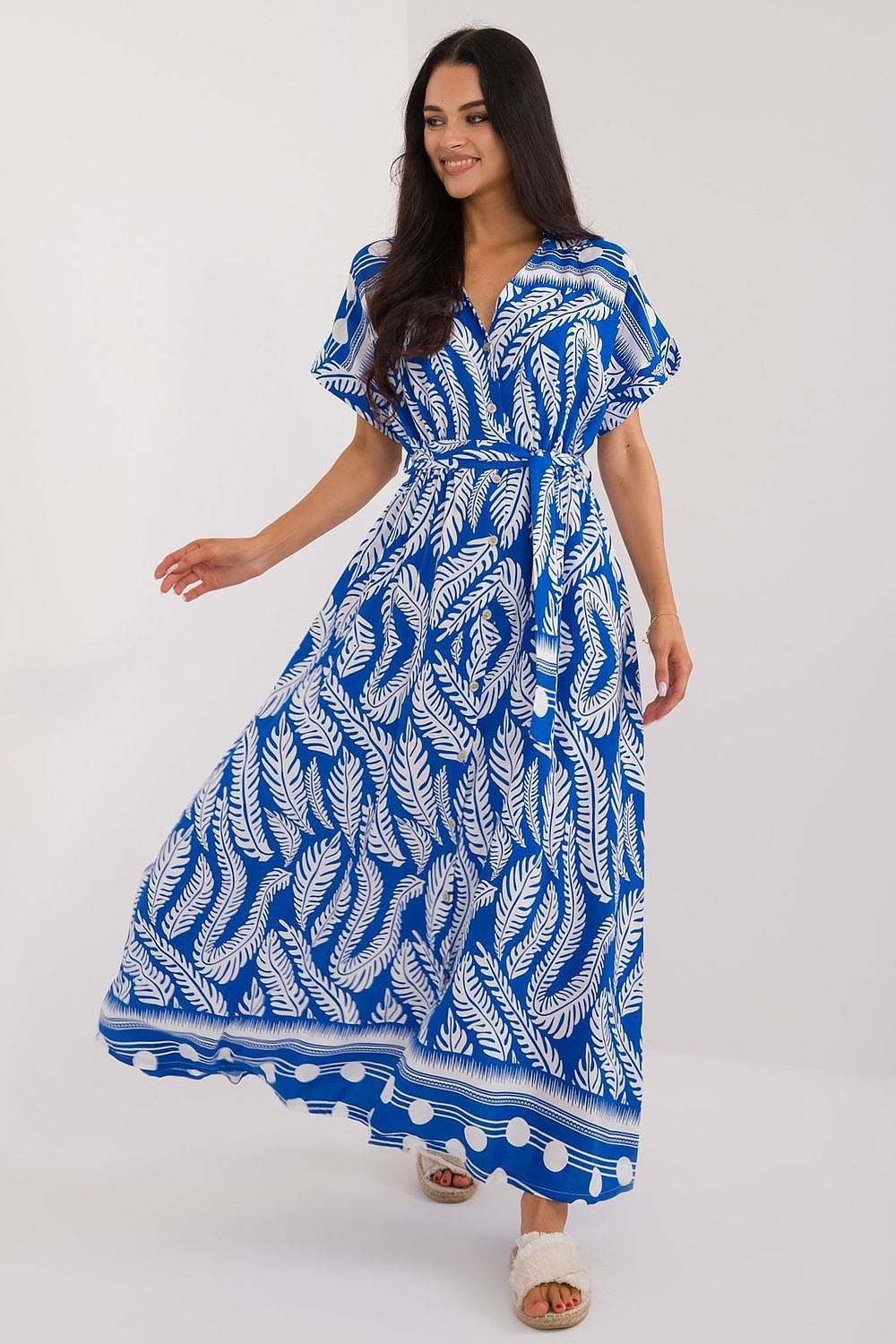 Leaf Print Maxi Shirt Dress