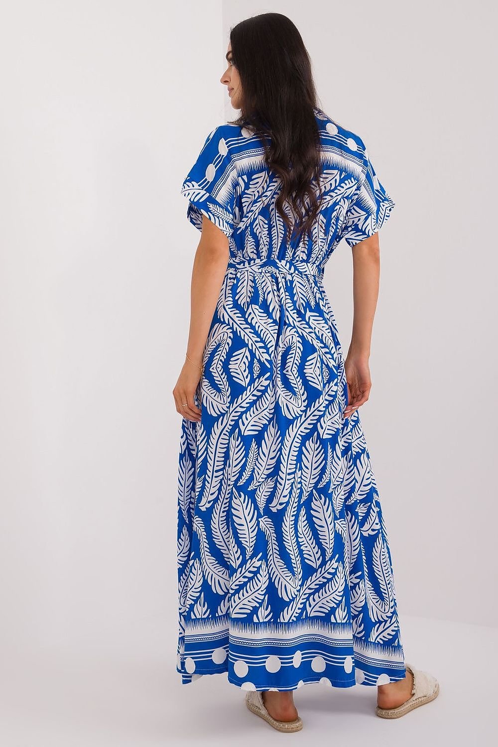 Leaf Print Maxi Shirt Dress