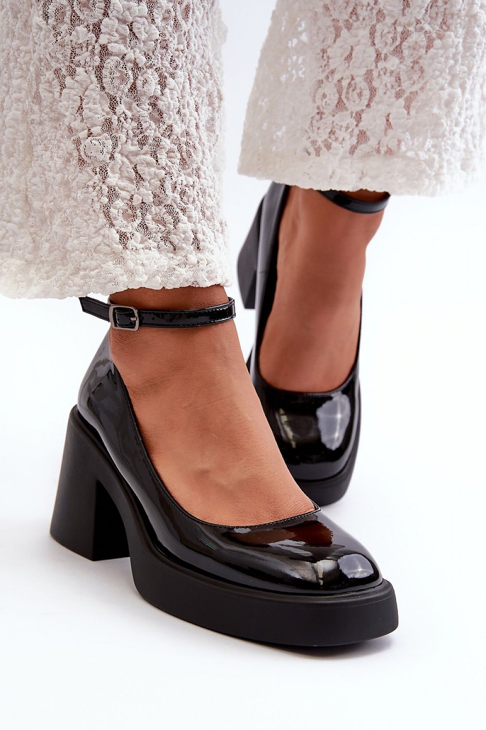 Stylish Square-Toe Block Heel Pumps