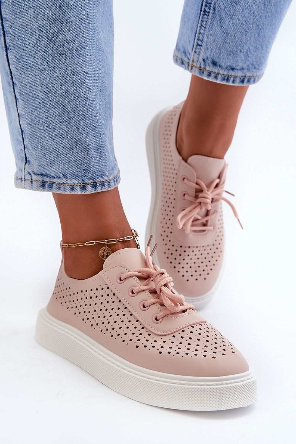 Eco Leather Openwork Platform Sneakers