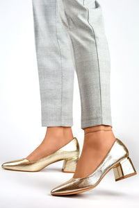 Eco-Friendly Gold Block Heel Pumps