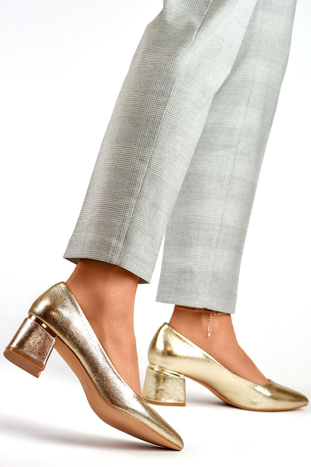 Eco-Friendly Gold Block Heel Pumps