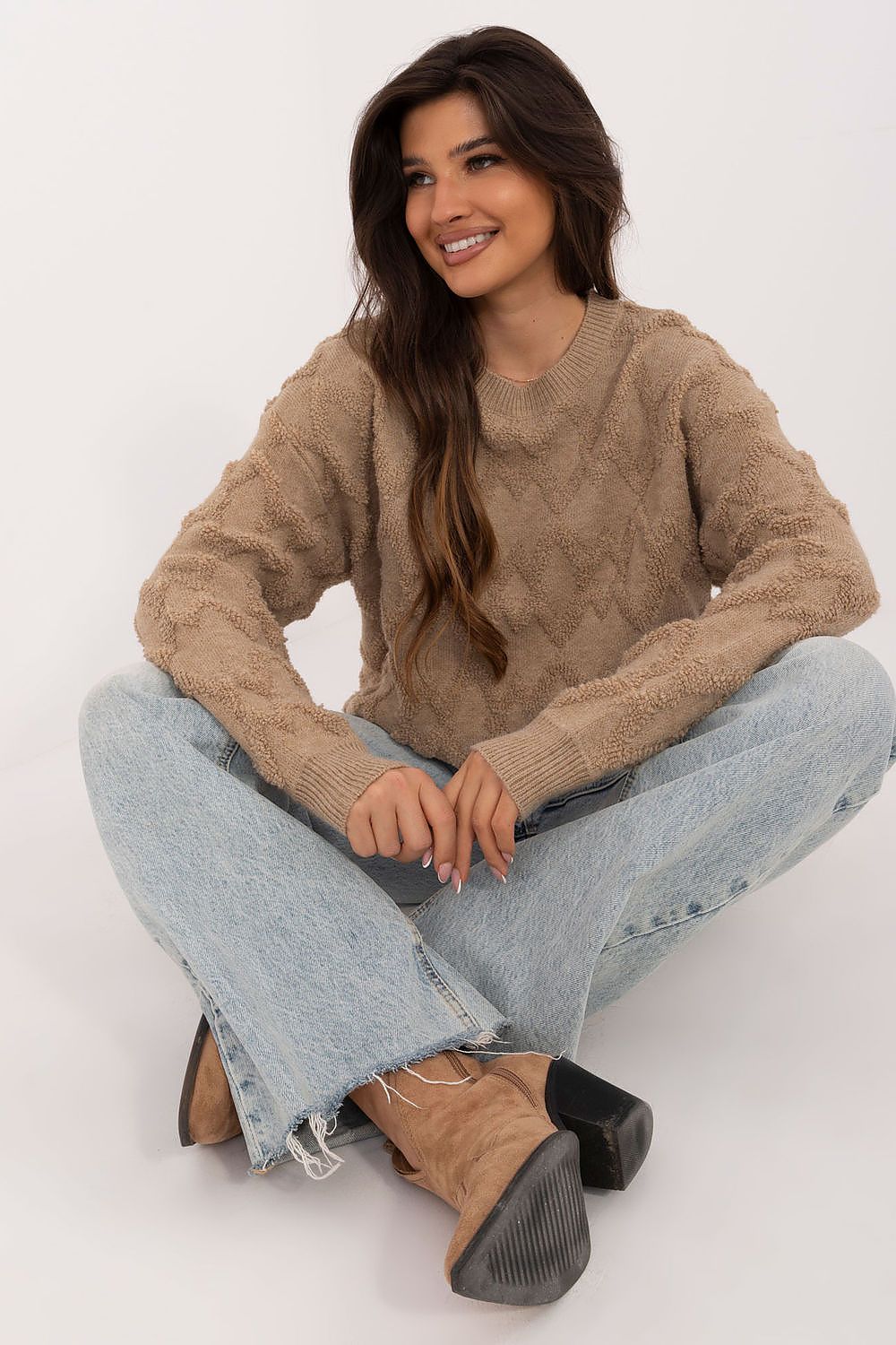 Textured Viscose Jumper with Classic Round Neck - Michelle & Kenza Co.