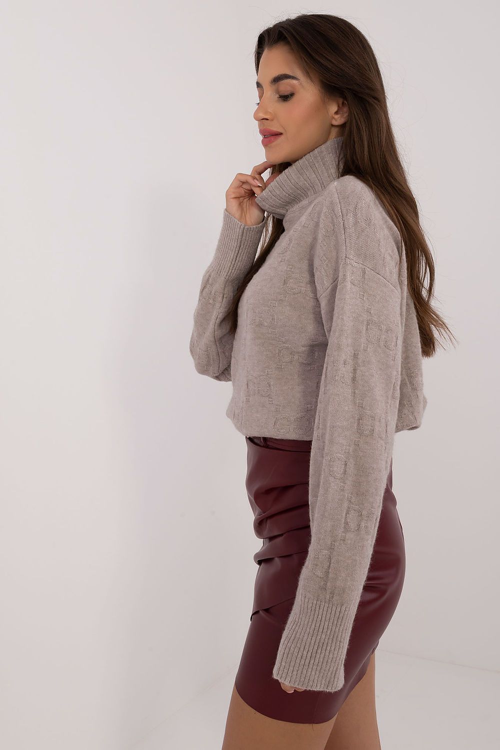 Textured Knit Turtleneck Sweater