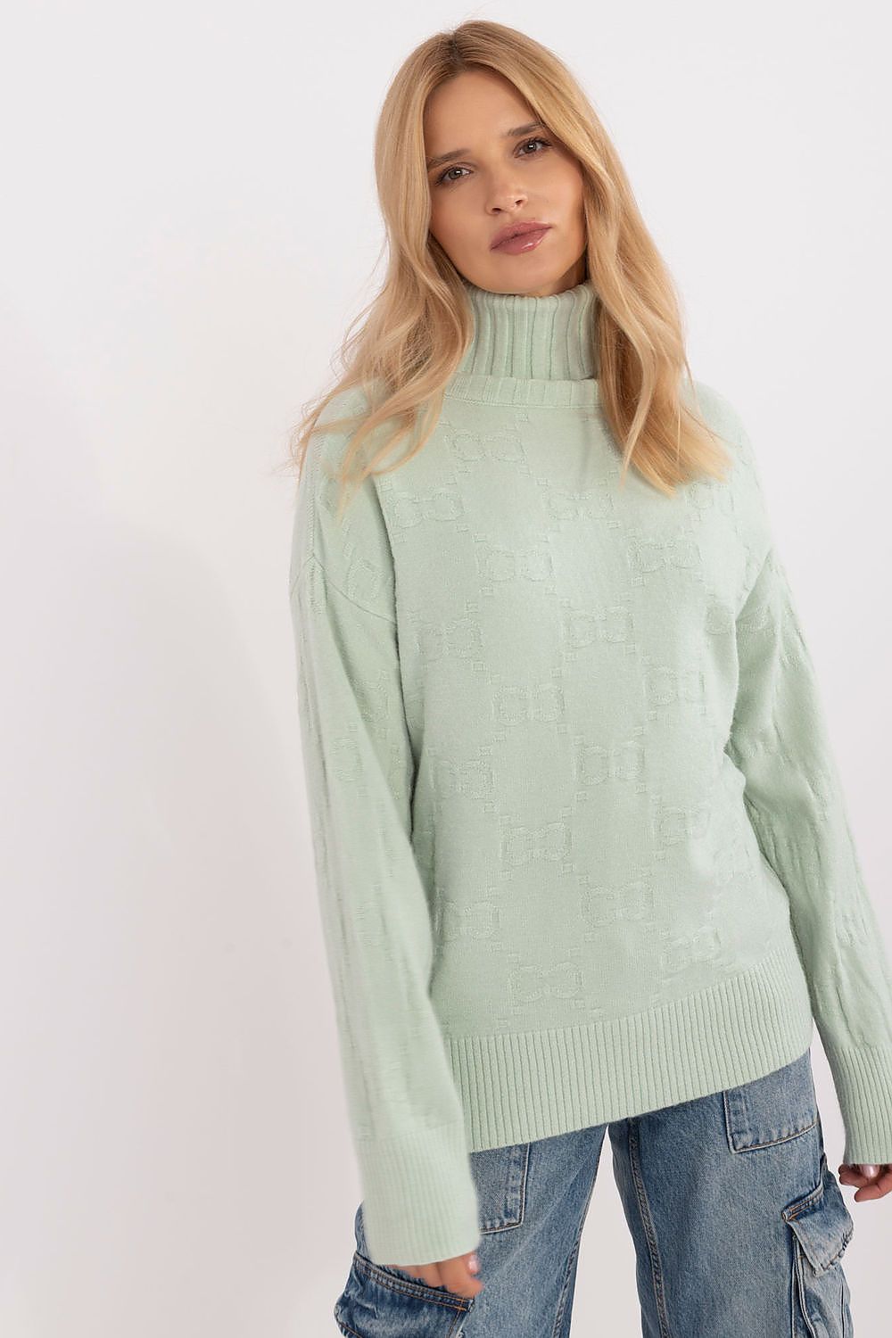 Textured Knit Turtleneck Sweater