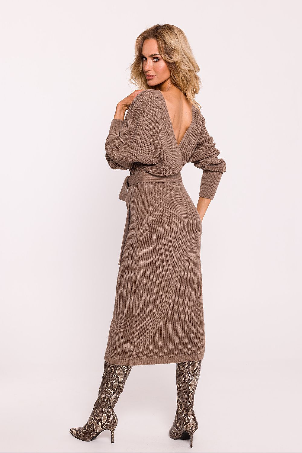 Acrylic Sweater Dress with Wrap Neckline - Michelle & Kenza Co.