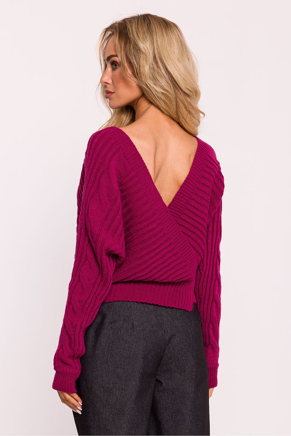 Ribbed Yarn Jumper with Wrap-Over Design - Michelle & Kenza Co.