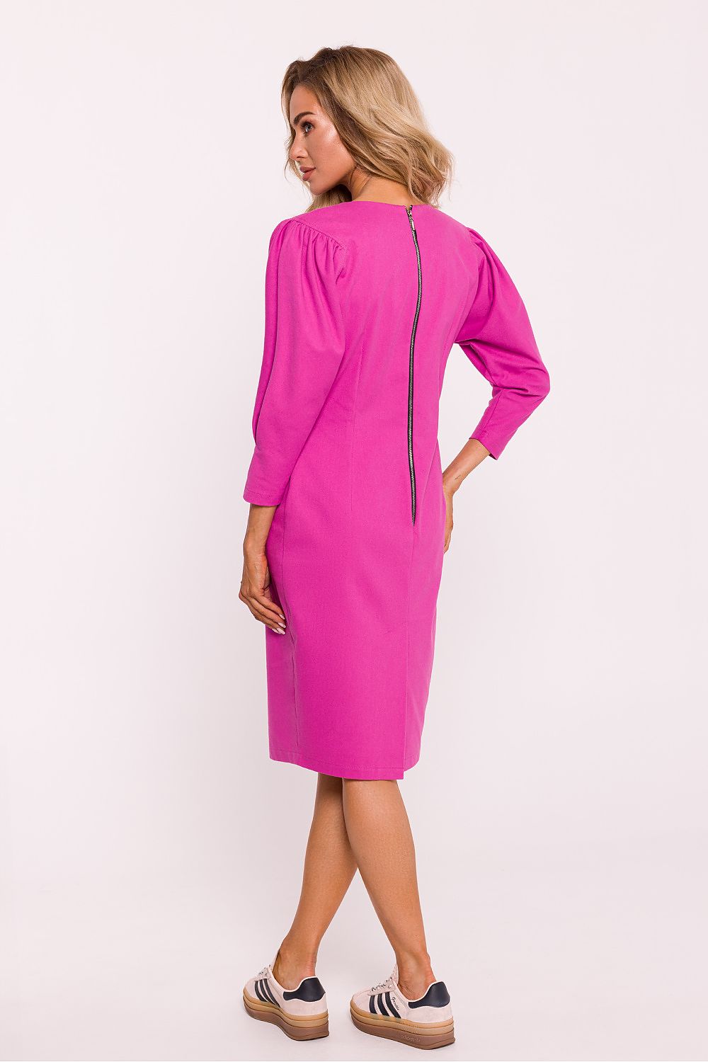 Cotton Pencil Dress with Geometric Stitching - Michelle & Kenza Co.