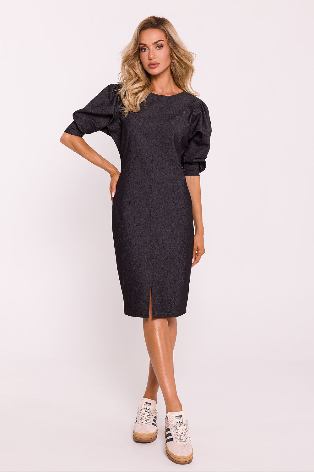 Cotton Pencil Dress with Geometric Stitching - Michelle & Kenza Co.