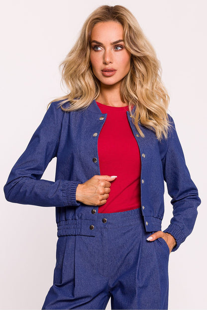 Cotton Bomber Jacket with Stand-Up Collar - Michelle & Kenza Co.