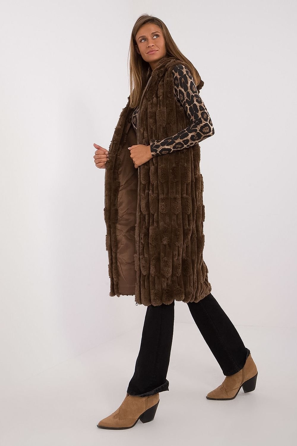 Elegant Faux Fur Gilet - Hooded