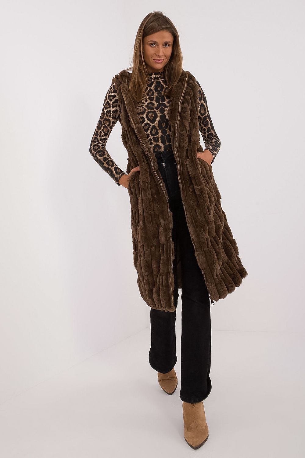 Elegant Faux Fur Gilet - Hooded