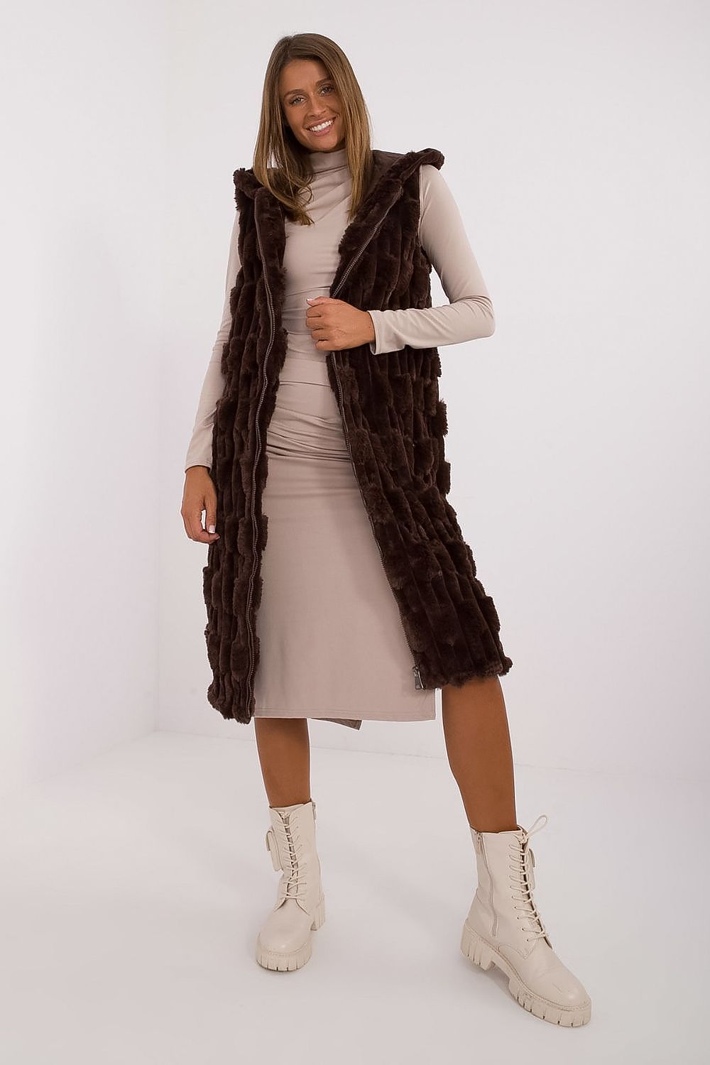 Elegant Faux Fur Gilet - Hooded