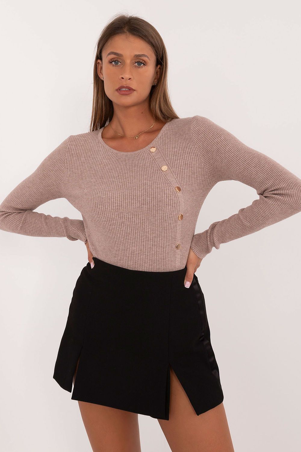 Viscose Jumper with Decorative Buttons - Michelle & Kenza Co.