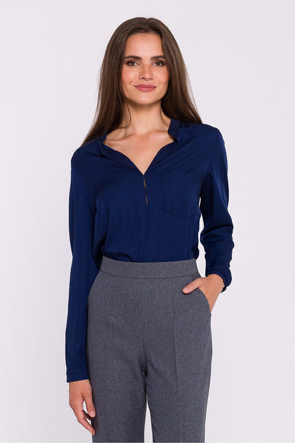 Satin Blouse with Stand-Up Collar - Michelle & Kenza Co.