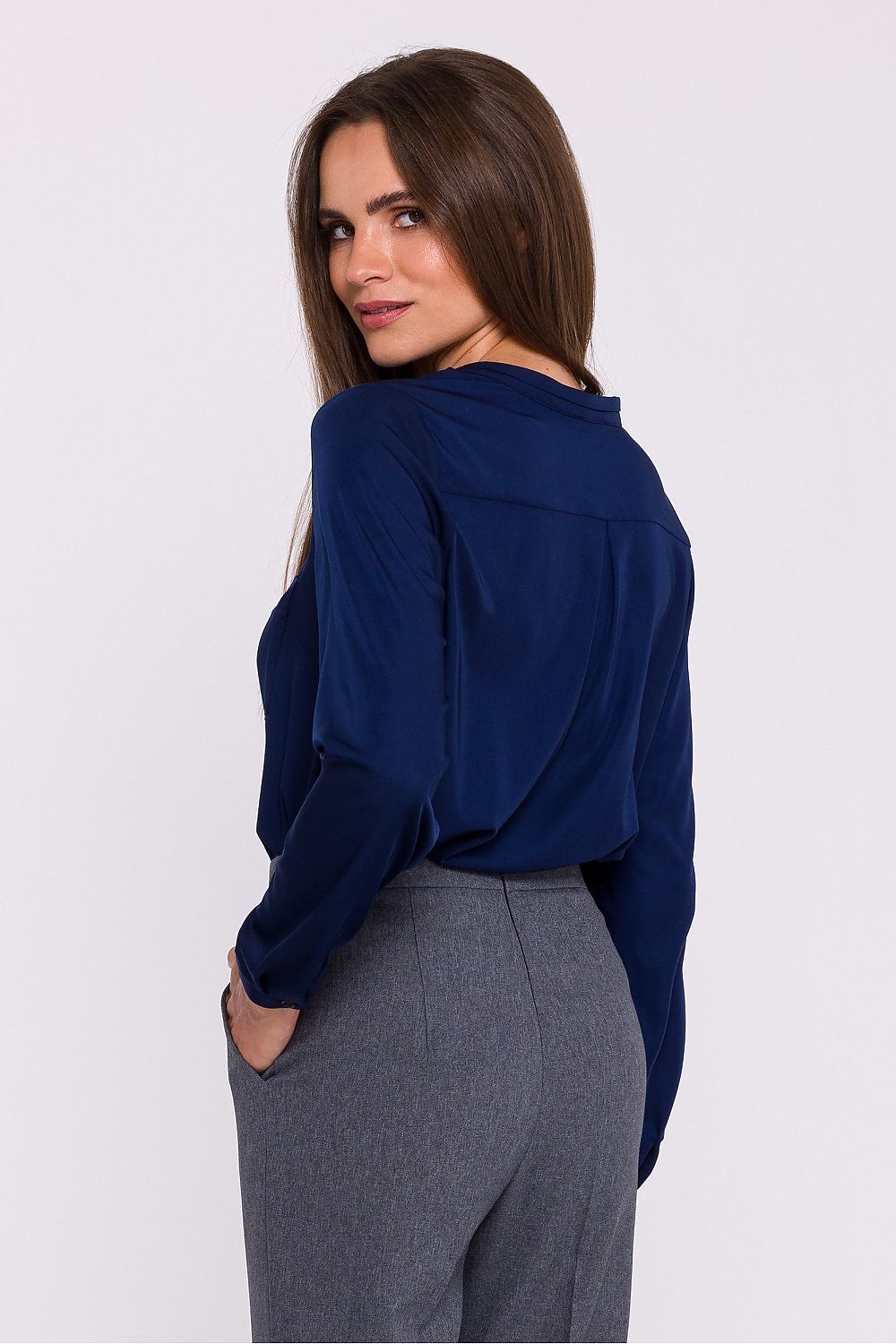 Satin Blouse with Stand-Up Collar - Michelle & Kenza Co.