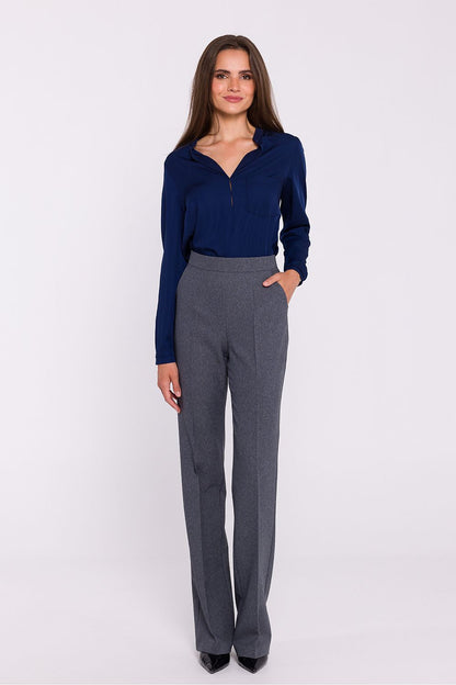 Flared Fabric Trousers with High Rise - Michelle & Kenza Co.