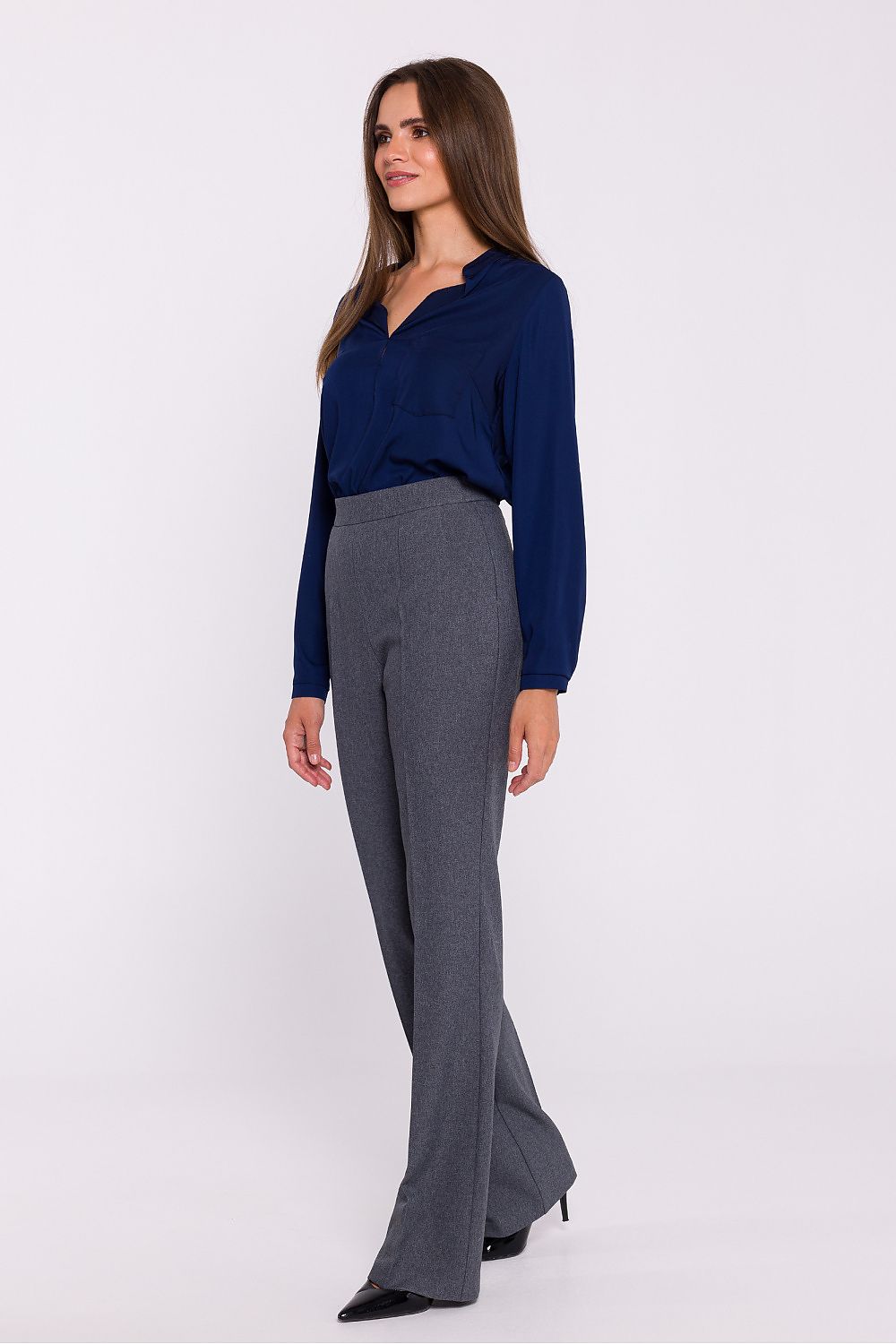 Flared Fabric Trousers with High Rise - Michelle & Kenza Co.