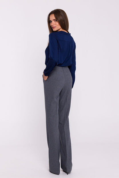 Flared Fabric Trousers with High Rise - Michelle & Kenza Co.