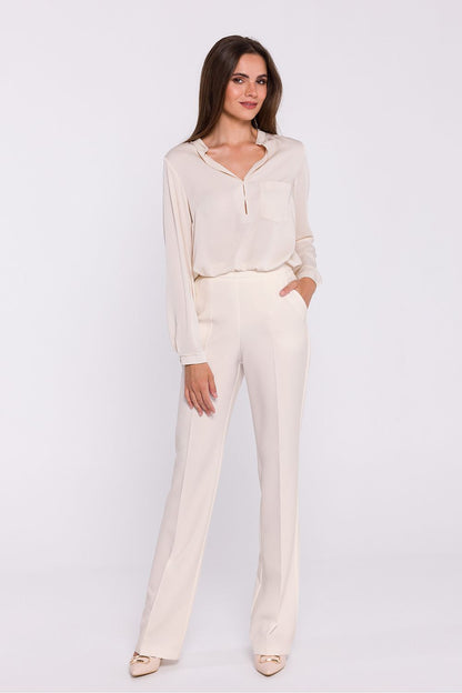 Flared Fabric Trousers with High Rise - Michelle & Kenza Co.