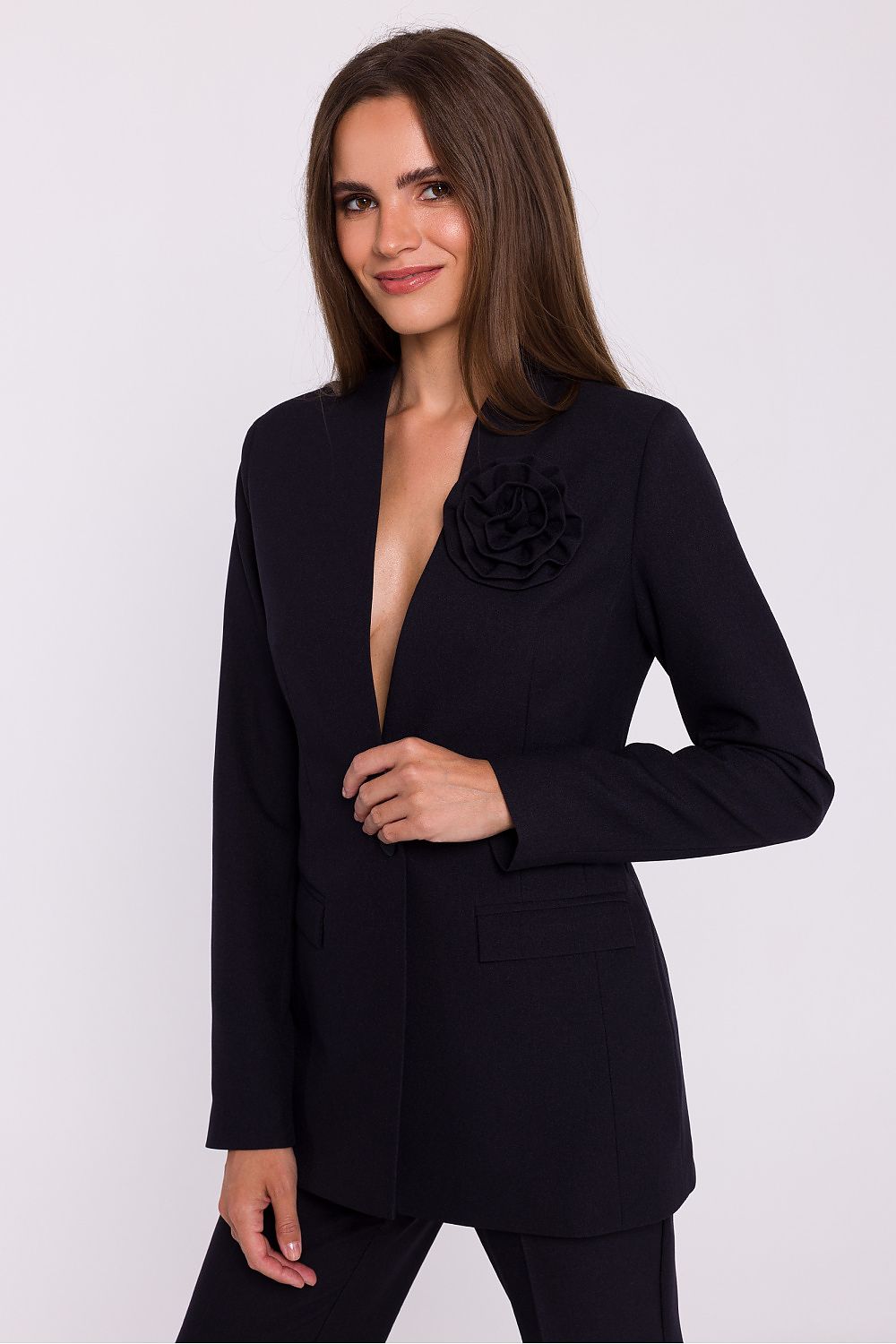 Woven Jacket with Decorative Flower - Michelle & Kenza Co.