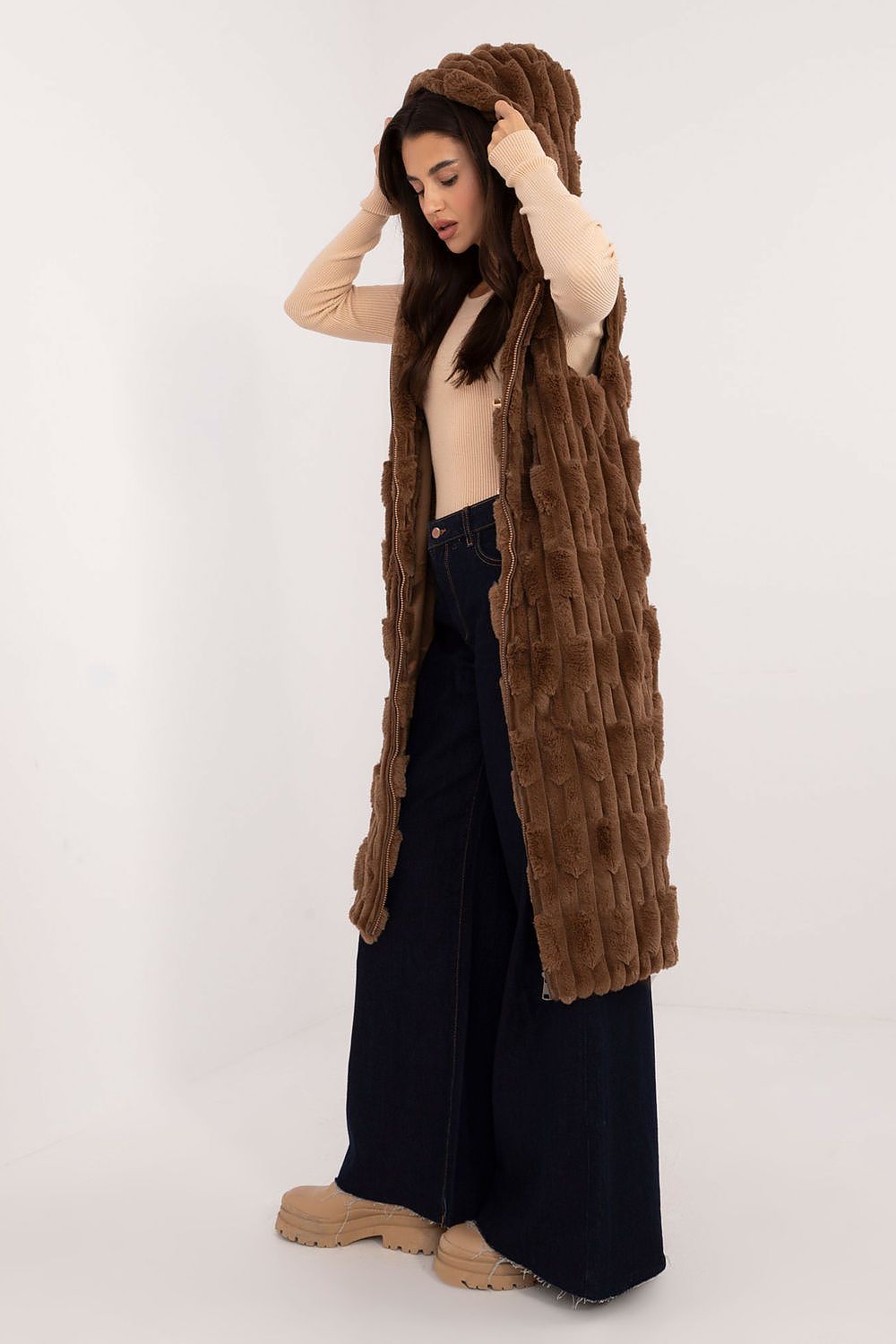 Elegant Faux Fur Gilet - Hooded