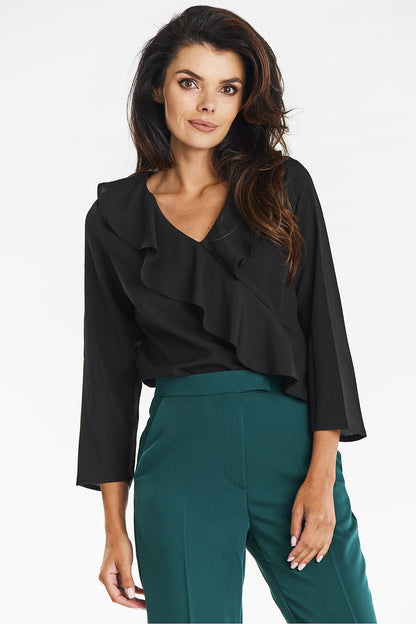 Viscose Blouse with Frills and V Neckline - Michelle & Kenza Co.