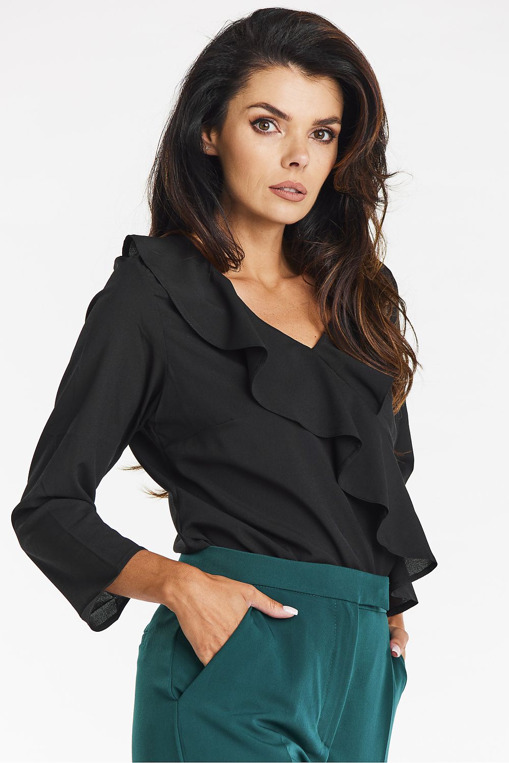 Viscose Blouse with Frills and V Neckline - Michelle & Kenza Co.