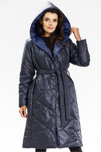 Quilted Coat with Hood and Waist Belt - Michelle & Kenza Co.