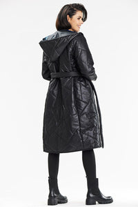 Quilted Coat with Hood and Waist Belt - Michelle & Kenza Co.