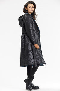 Quilted Coat with Hood and Waist Belt - Michelle & Kenza Co.