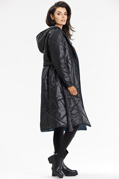 Quilted Coat with Hood and Waist Belt - Michelle & Kenza Co.