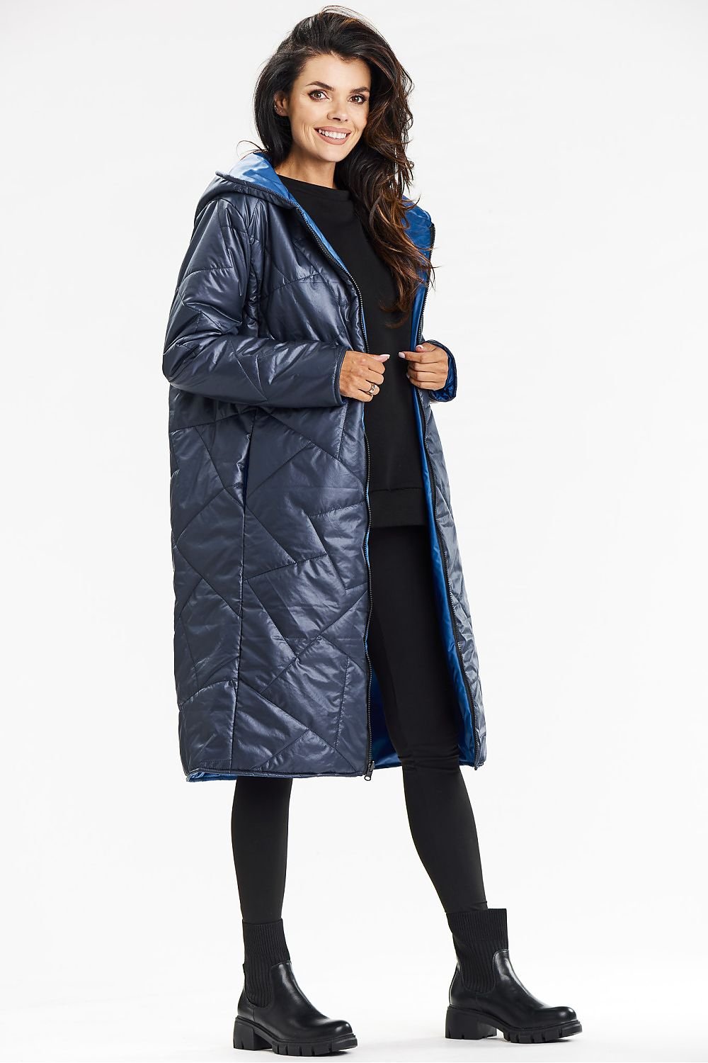 Quilted Hooded Coat with Reversible Leaf Design - Michelle & Kenza Co.