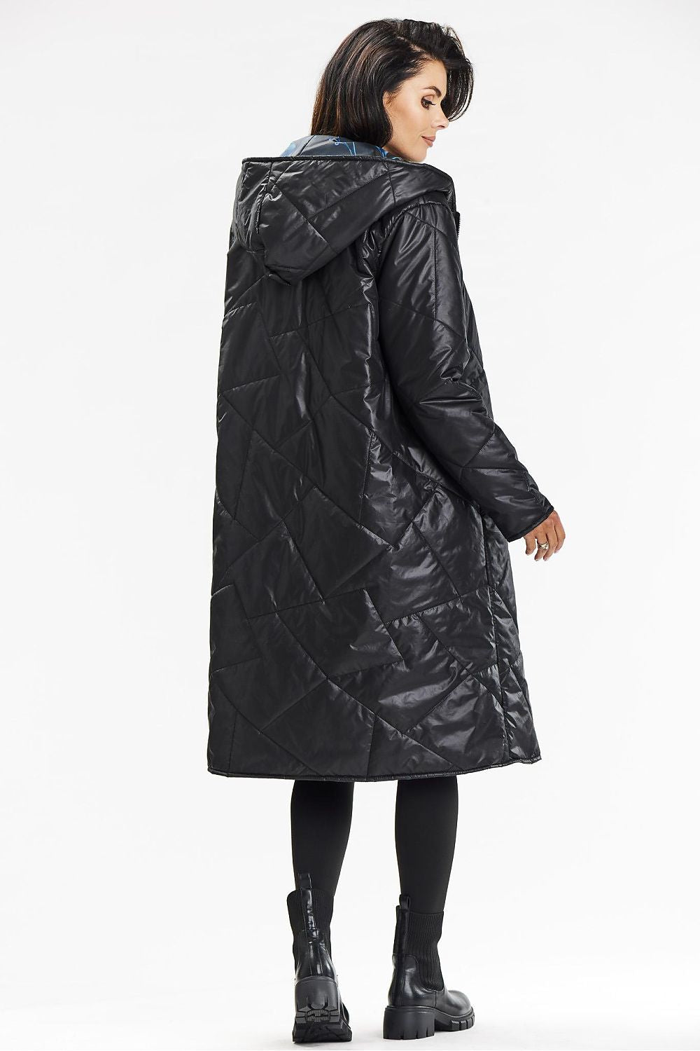 Quilted Hooded Coat with Reversible Leaf Design - Michelle & Kenza Co.