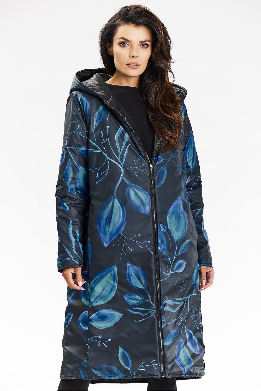 Quilted Hooded Coat with Reversible Leaf Design - Michelle & Kenza Co.