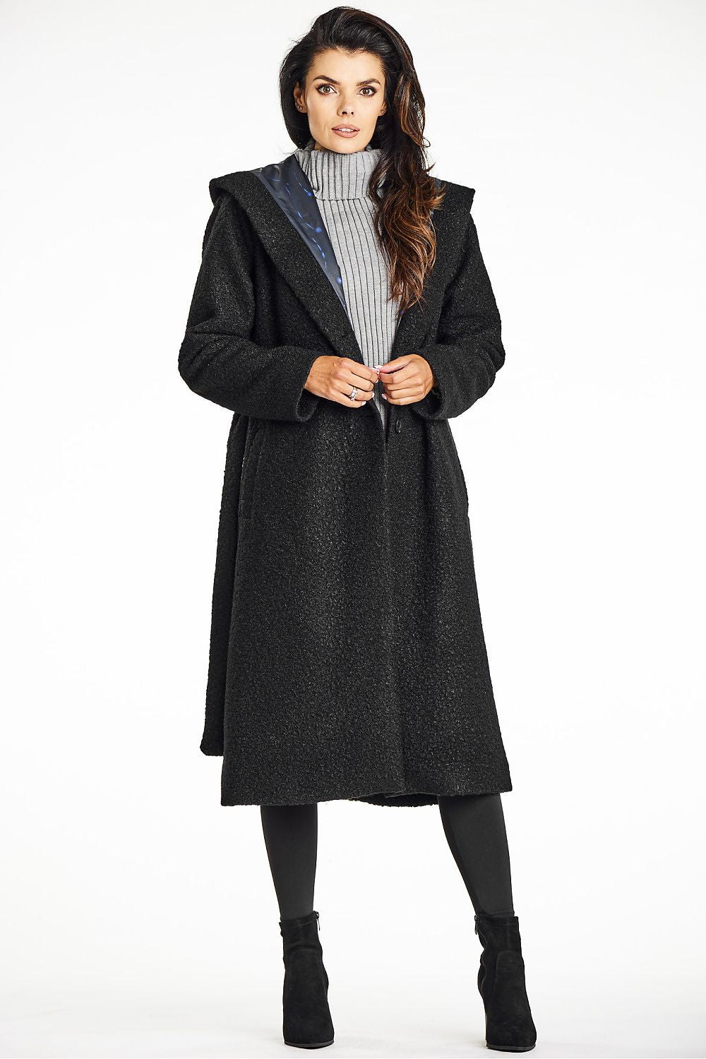 Bouclé Coat with Shawl Collar and Hood - Michelle & Kenza Co.