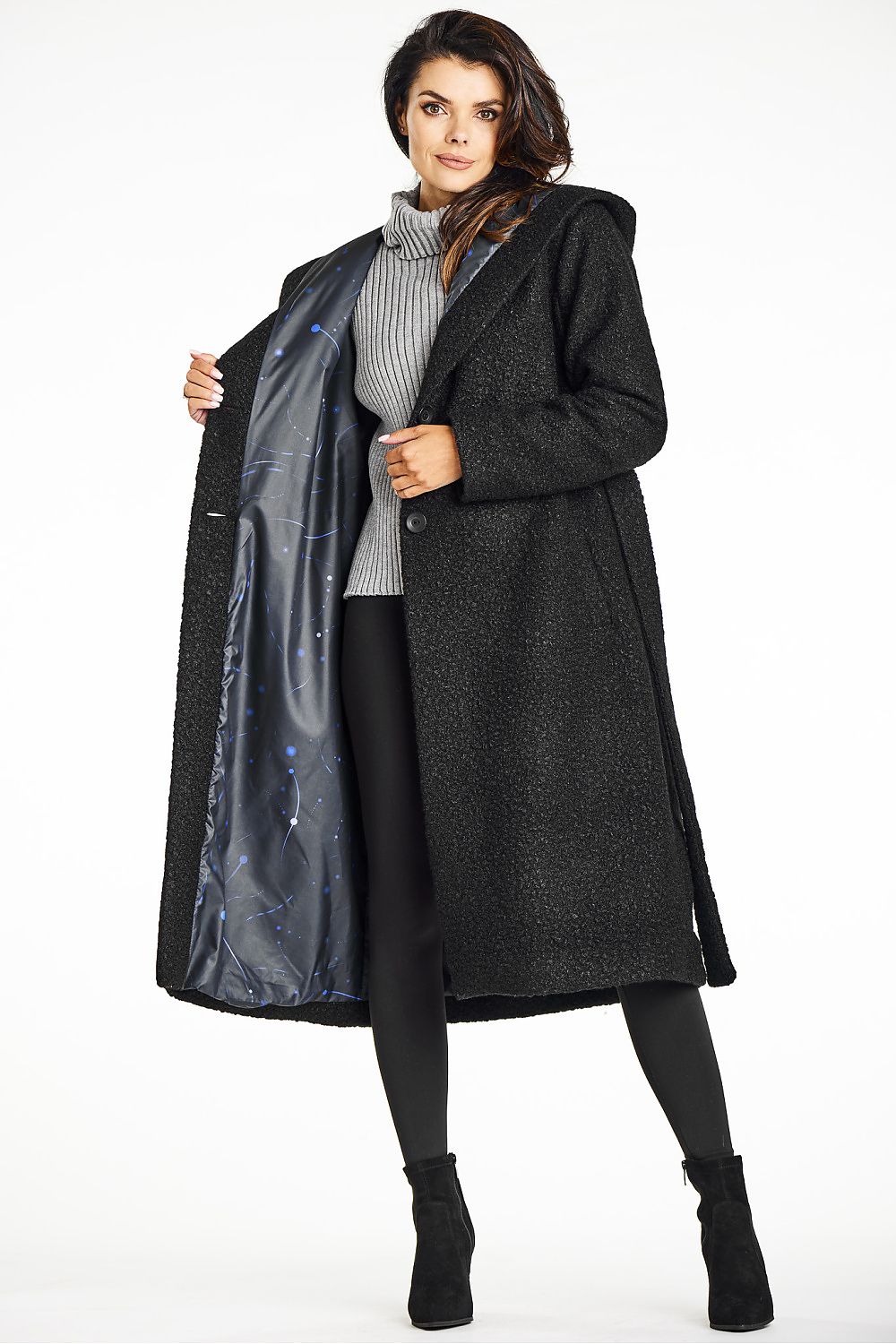 Bouclé Coat with Shawl Collar and Hood - Michelle & Kenza Co.