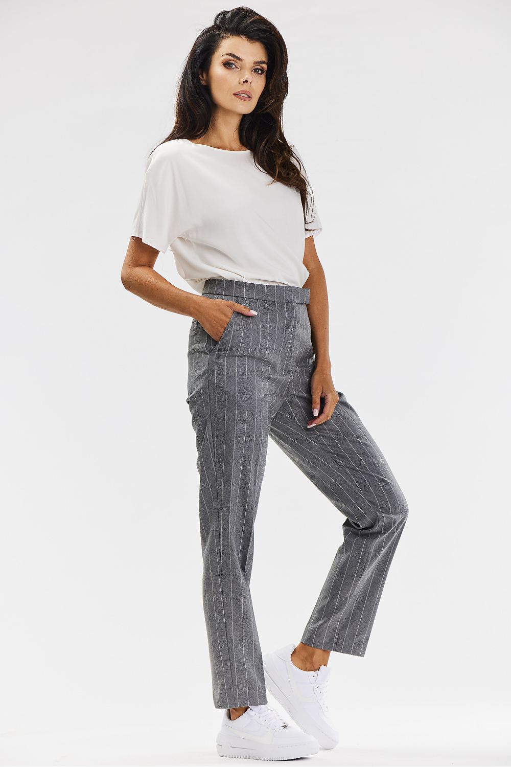 Viscose Cigarette Pants with White Pinstripe - Michelle & Kenza Co.