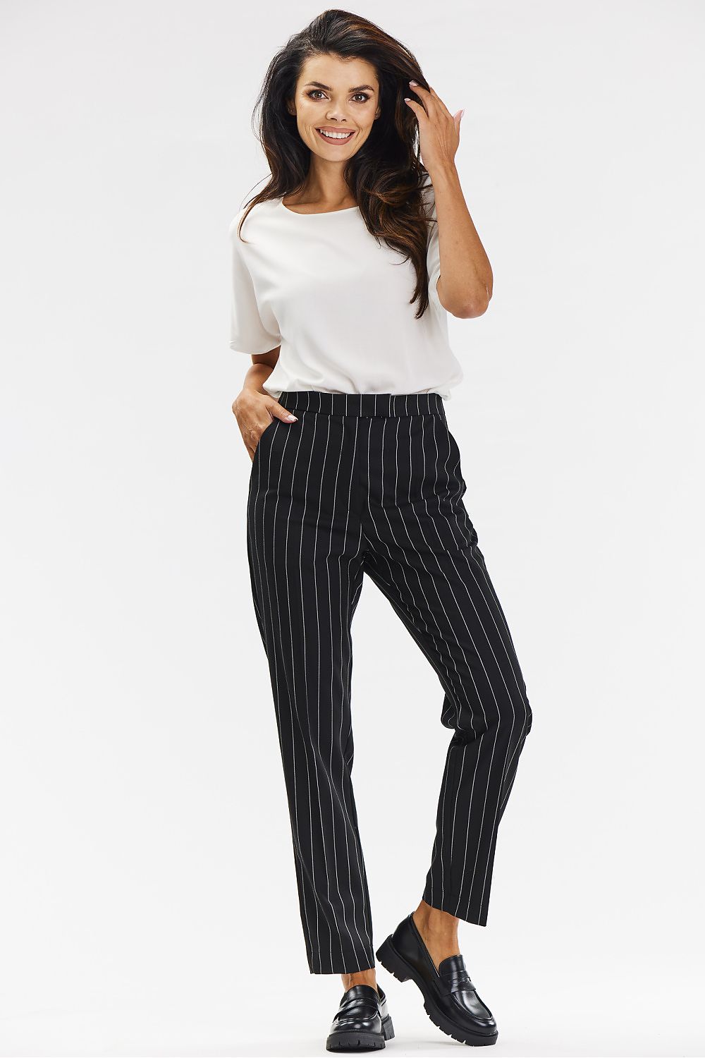 Viscose Cigarette Pants with White Pinstripe - Michelle & Kenza Co.