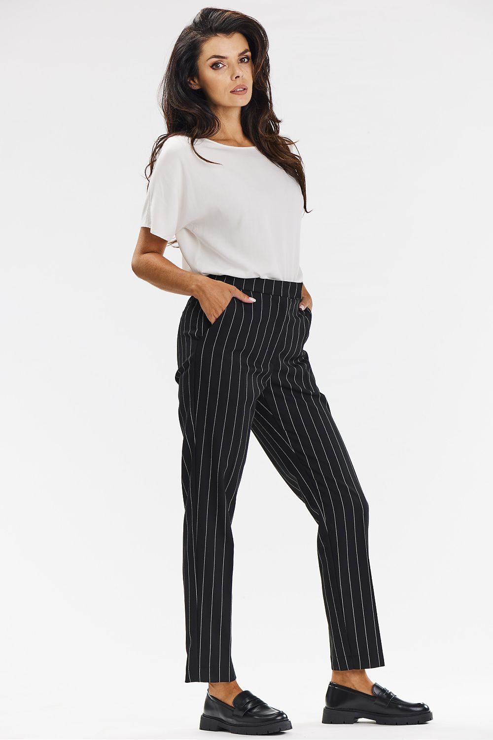 Viscose Cigarette Pants with White Pinstripe - Michelle & Kenza Co.