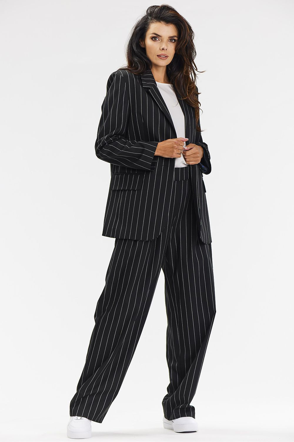 Viscose Wide-Leg Pants with White Stripe - Michelle & Kenza Co.