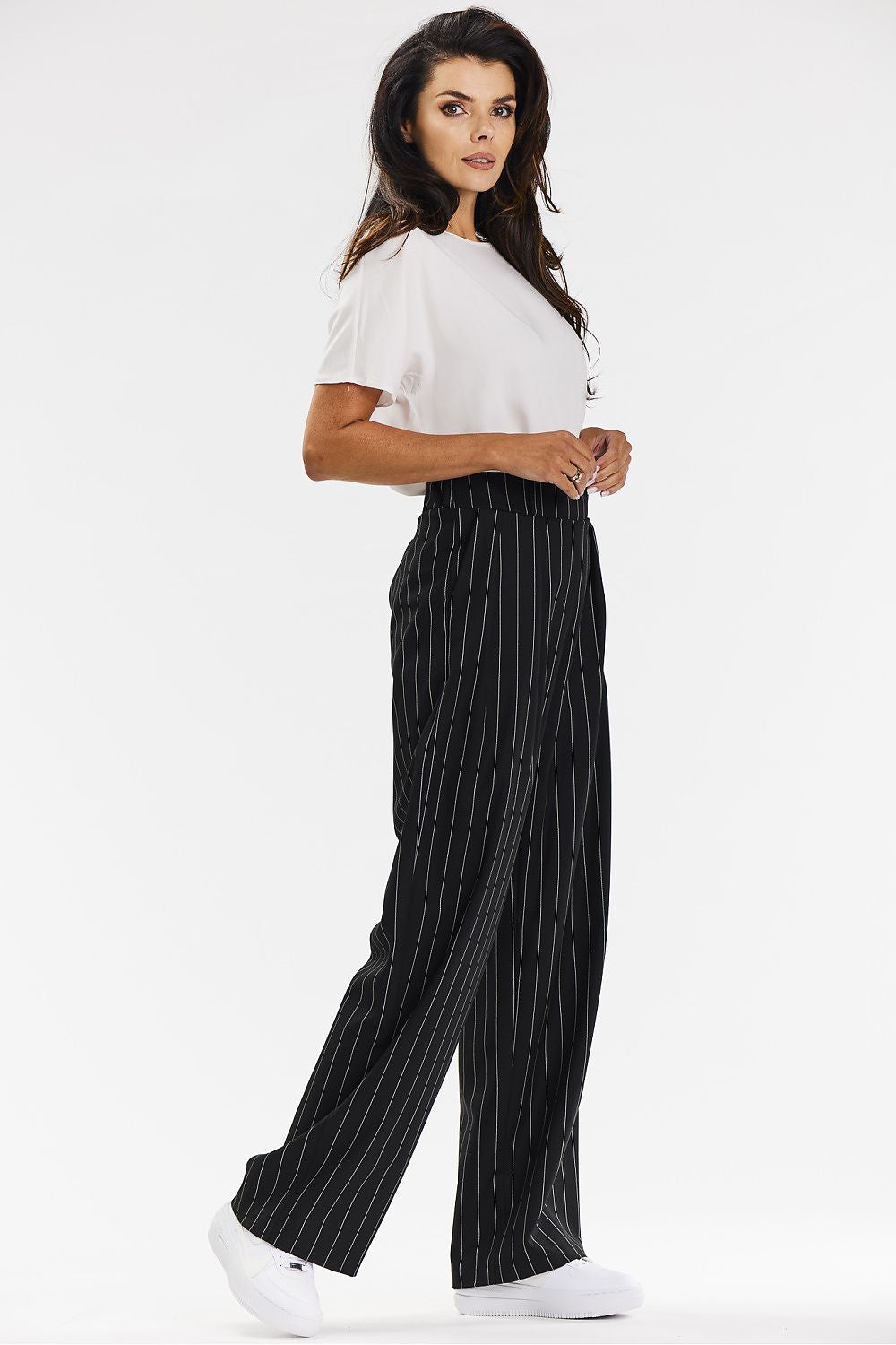 Viscose Wide-Leg Pants with White Stripe - Michelle & Kenza Co.