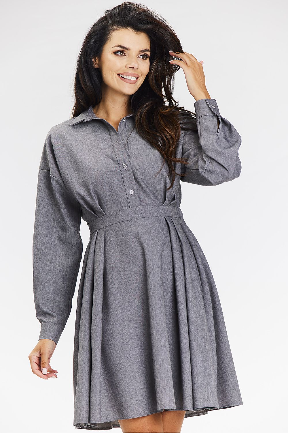 Viscose Shirt Dress with Flared Hem - Michelle & Kenza Co.