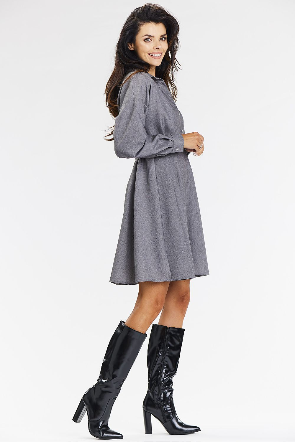 Viscose Shirt Dress with Flared Hem - Michelle & Kenza Co.