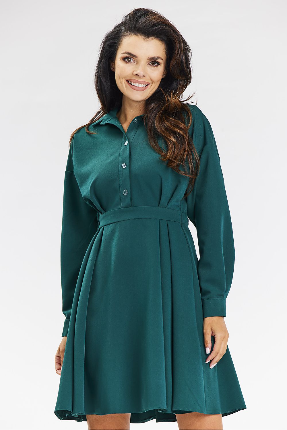 Viscose Shirt Dress with Flared Hem - Michelle & Kenza Co.