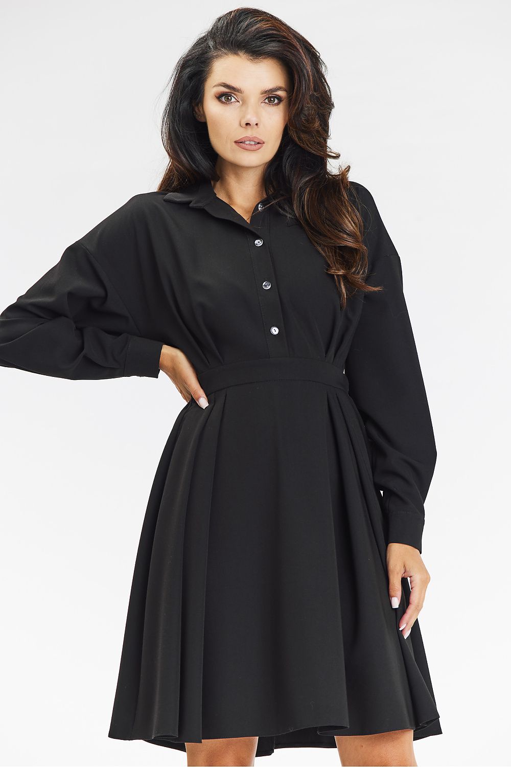 Viscose Shirt Dress with Flared Hem - Michelle & Kenza Co.