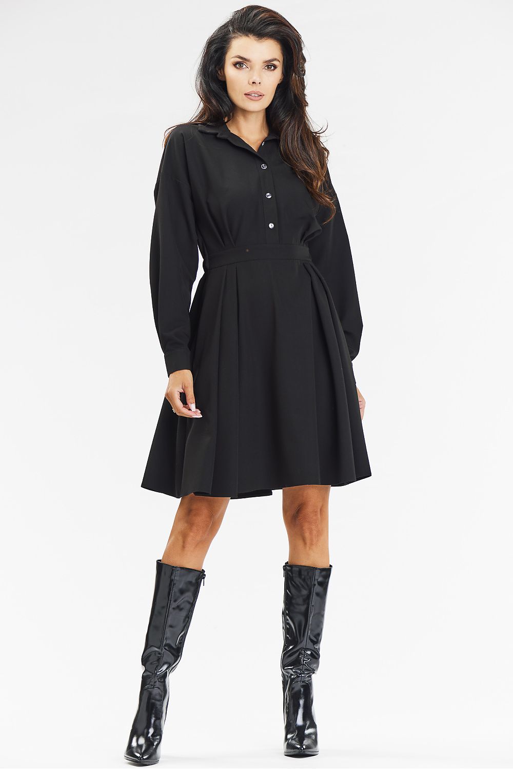 Viscose Shirt Dress with Flared Hem - Michelle & Kenza Co.