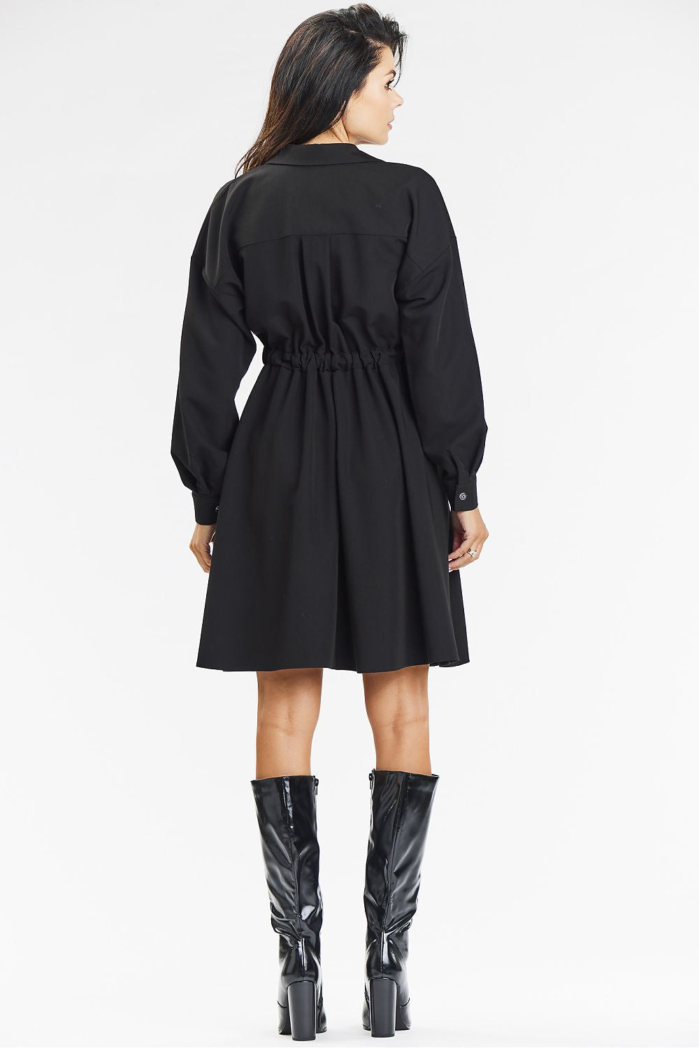 Elegant Shirt Dress - Flared Hem