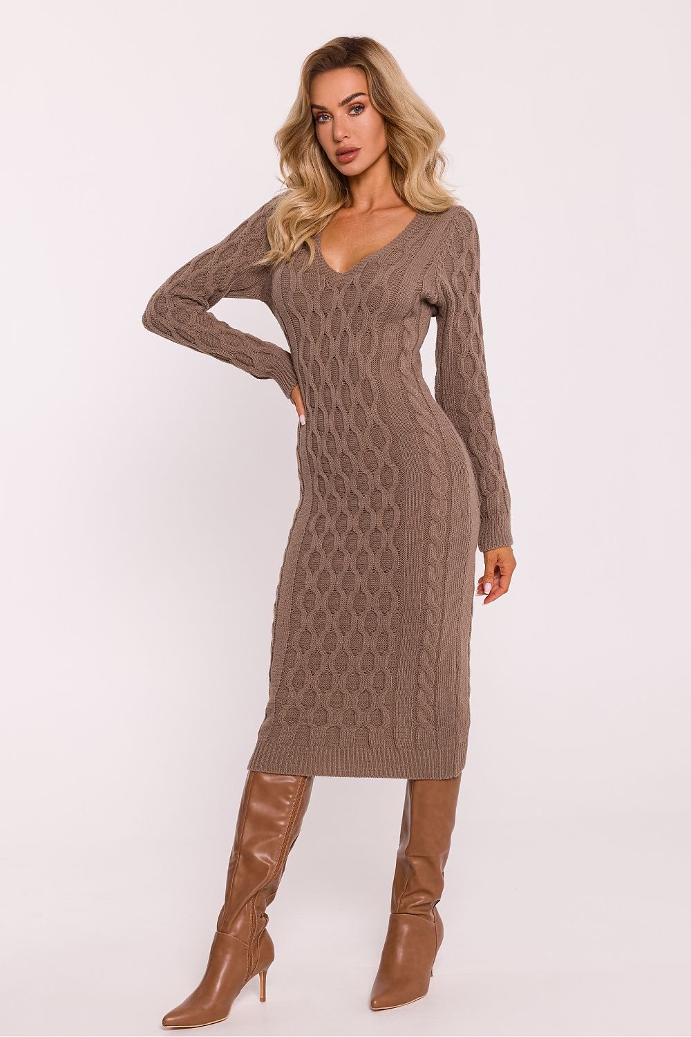 Yarn Sweater Dress with V-Neckline - Michelle & Kenza Co.